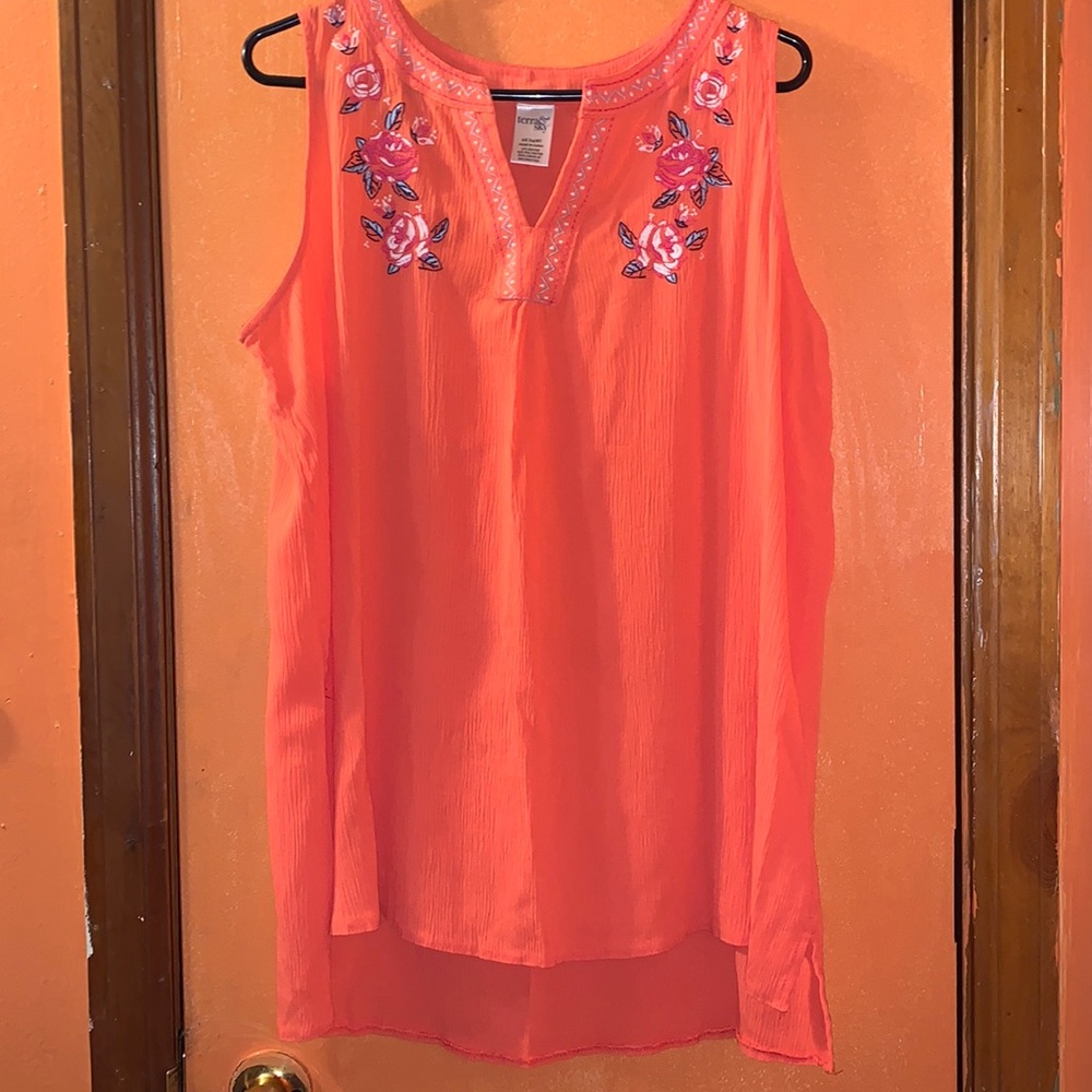 Terra & Sky Pink color w/ 3D flowers on front Size 14W NWOT